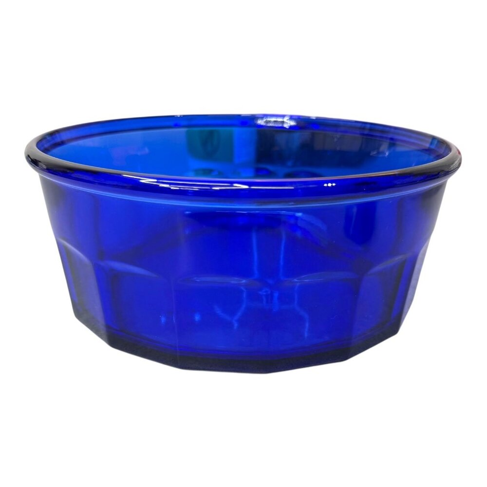 Vintage Arcoroc France Cobalt Blue Glass Bowl Octagonal Serving Salad 9" Paneled